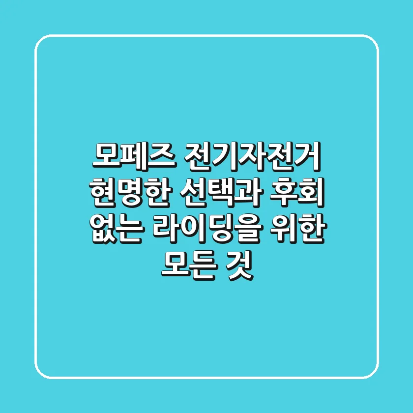 모페즈 전기자전거, 현명한 선택과 후회 없는 라이딩을 위한 모든 것